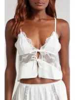 Kat The Label Lucille Lace Inset Tie Front Camisole In Ivory