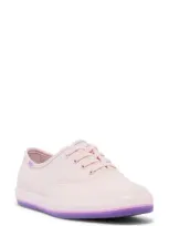 Keds Women's Champion Leather Bottom Foxing Stripe Lace Up Leather Sneakers In Pink/purple