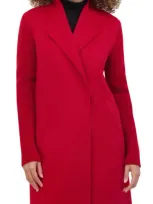 Kenneth Cole New York Knit Sleeve Wool Blend Coat In Red