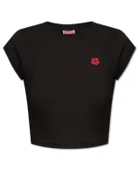 Kenzo Boke Flower Embroidered Cropped T In Black