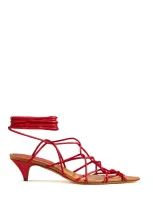 Khaite Arden Strappy Caged Ankle-tie Sandals In Red