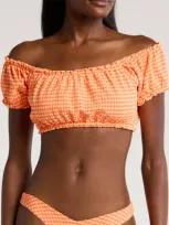 Kulani Kinis Ruffle Off The Shoulder Bandeau Bikini Top In Honeysuckle