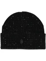 Kurt Geiger Crystal-embellished Eagle Beanie In Black