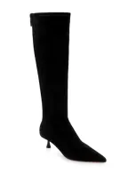 L Agence L'agence Emilie Pointed Toe Kitten Heel Knee High Boot In Black Suede