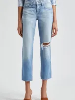 L Agence Nevia Low Rise Slouch Straight Leg Jeans In Caruso Destruct