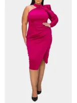 L I V D Gigi One-shoulder Long Sleeve Midi Dress In Magenta