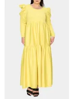 L I V D Isabel Long Sleeve Tiered Maxi Dress In Yellow