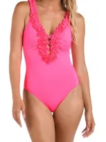 La Blanca Ruffle Plunge One-piece Swimsuit In Bright Pink