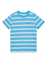 Lacoste Kids' Striped Cotton T-shirt In Blue