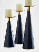 Ladorada Blue Bird's Eye Veneer Candleholder Trio In Blue Ojo De Pajaro