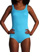 Lands' End Scoop Neck Tugless Sporty One Piece Swimsuit In Turquoise