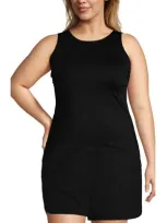 Lands' End Plus Size Dd-cup High Neck Upf 50 Modest Tankini Swimsuit Top In Black