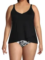 Lands' End Plus Size Dd-cup V-neck Tulip Hem Tankini Swimsuit Top In Black