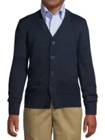 Lands' End Babies'  School Uniform Boys Cotton Modal Button Front Cardigan Sweater In Classic Navy