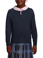 Lands' End Kids'  School Uniform Girls Cotton Modal Cardigan Sweater In Classic Navy