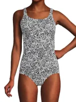 Lands' End Scoop Neck Tugless Sporty One Piece Swimsuit In Brown