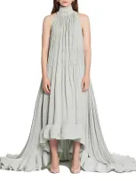 Lanvin Embroidered Halterneck Charmeuse Gown In Sage