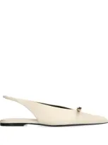 Lanvin Leather Bow Slingback Flats In Beige