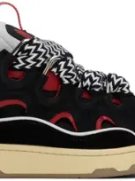 Lanvin Ssense Exclusive Black Leather Curb Sneakers In Black/red