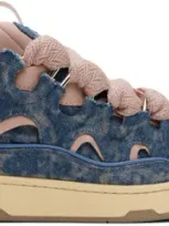 Lanvin Ssense Exclusive Blue & Pink Curb Denim Sneakers In Beige