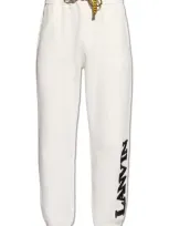 Lanvin Logo-embroidered Cotton Track Trousers In White Mustang