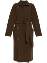 Lemaire Wrapped Belted Coat In Brown