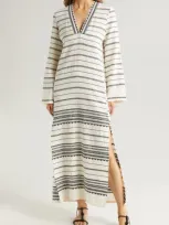 Lemlem Theodora Stripe Long Sleeve Cover-up Dress In Off-white