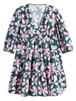 Leota Zariah Floral Stretch Organic Cotton Dress In Dancing Daisies Evergreen