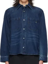 Lesugiatelier Navy Pin-tuck Denim Shirt In Dark Blue