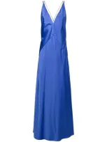 Lethicia Bronstein Satin-finish V-neck Gown In Blue