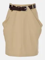 Loewe Belted Cotton Miniskirt In Beige