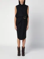 Loewe Belted Draped Midi Shirtdress In Black