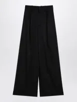 Loewe Black Pleated Wide Trousers In Burgundy