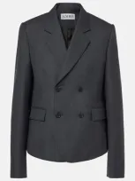 Loewe Cropped Wool Blazer In Grey