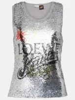 Loewe Paula's Ibiza Logo Sequined Tank Top In Silver