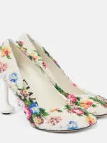 Loewe Toy Beaded Canvas Pumps In White Pink Multicolor