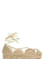 Loewe + Paula's Ibiza Solar Leather-trimmed Woven Jute Espadrille Sandals In Cream