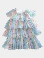 Lola + The Boys Kids' Girl's Metallic Star-print Tulle Dress In Multi