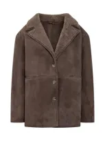 Loulou Studio Suede Sherling Coat In Brown