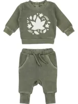 L'ovedbaby Cozy Organic Cotton Graphic Sweatshirt & Joggers Set In Hunter Leaves