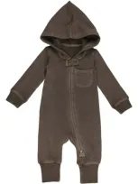 L'ovedbaby Hooded Organic Cotton Zip Romper In Bark