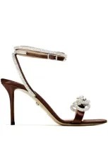 Mach & Mach Double Bow Satin Sandals In Brown