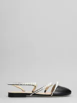 Mach & Mach Pearl-embellished Leather Ballerina Shoes In Black