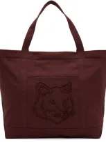 Maison Kitsuné Burgundy Fox Head Large Tote In P677 Redstar