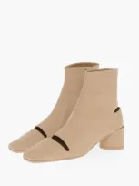 Maison Margiela Mm6 Leather Ankle Boots With Cut-out Details 6cm In Beige