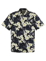 Majestic Flowered Short Sleeved Shirt In Blue Marine