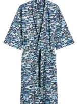 Majestic Print Woven Robe In Blue Lake