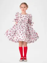 Mama Luma Kids' Girl's Puff Sleeve Floral-print Dress In Ecru