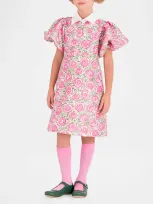 Mama Luma Kids' Girl's Rose-print Balloon Sleeve Dress In Multicolor