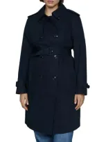 Mango Classic Double Breasted Water Repellent Cotton Trench Coat In Dark Navy